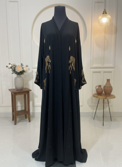 Glowry Premium Nida Fabric Abaya – Hand Embellished Front Open Formal Wear