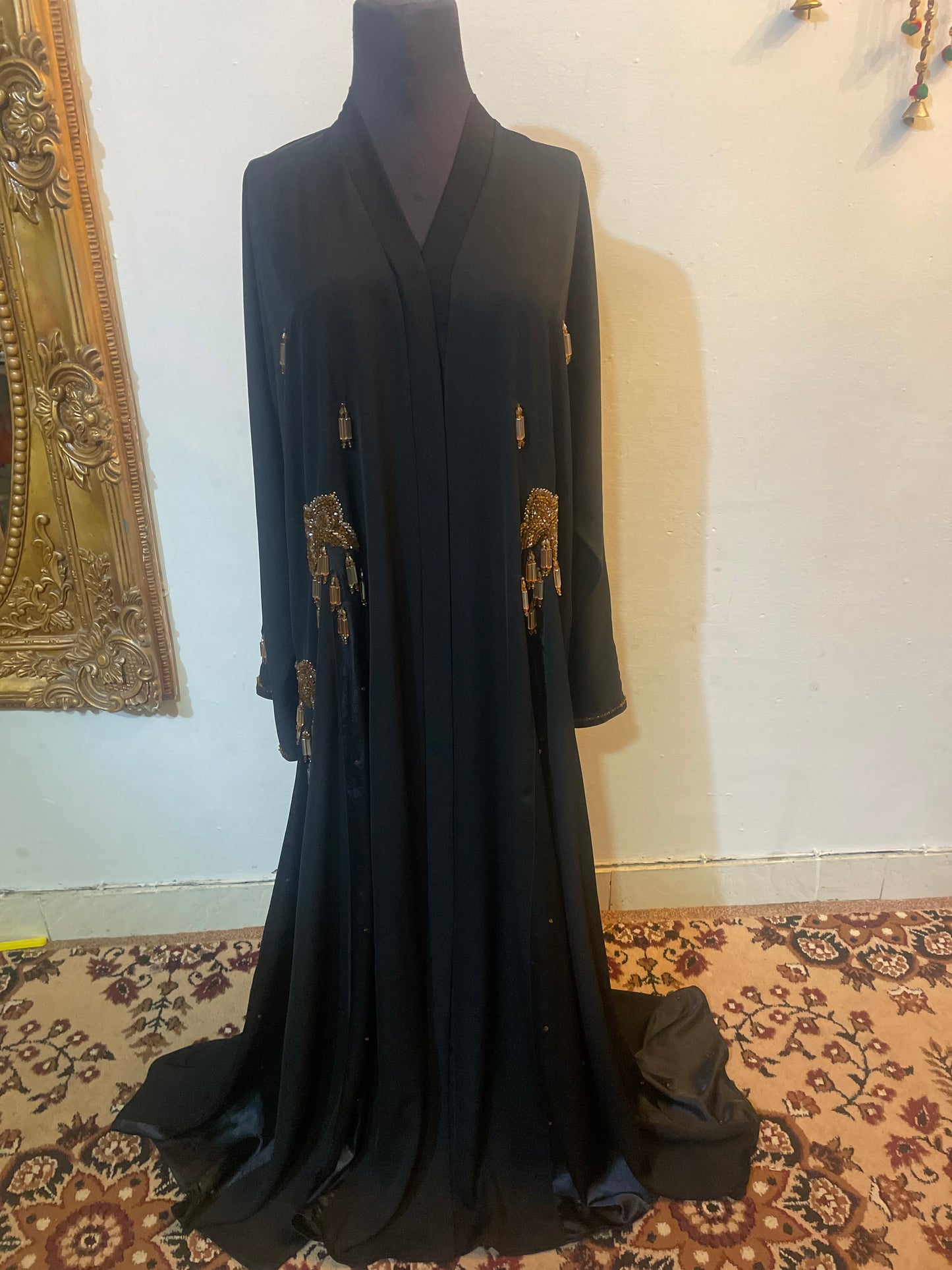 Glowry Premium Nida Fabric Abaya – Hand Embellished Front Open Formal Wear