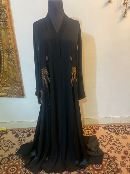 Glowry Premium Nida Fabric Abaya – Hand Embellished Front Open Formal Wear