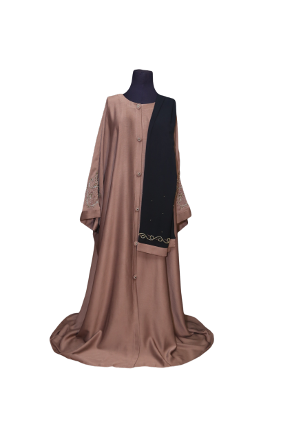 🤎 Elegant Brown Embroidered Abaya for Women – Modest Full Length Abaya