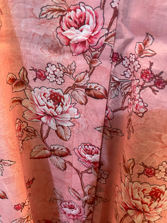 🌊 The Indigo Bloom Lawn Abaya | Pink Floral Printed Abaya - 036