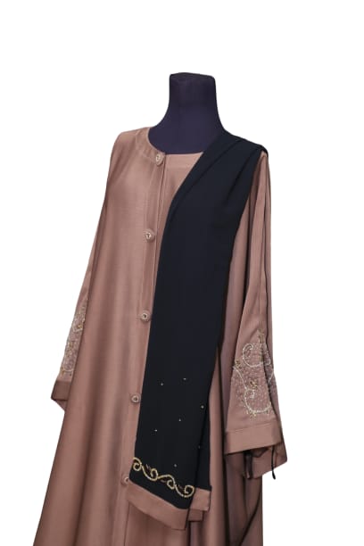 🤎 Elegant Brown Embroidered Abaya for Women – Modest Full Length Abaya